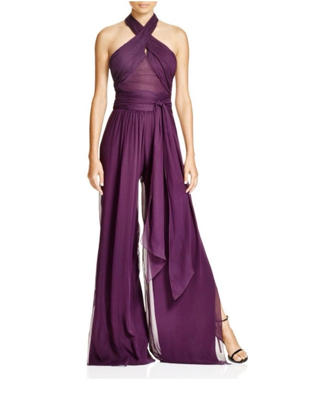 NWT Rachel Zoe Mulberry Convertible Halter Wide-Leg Jumpsuit Size 0
